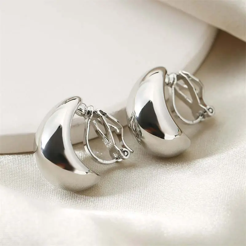 Fashion Gold Color Water Droplet Shaped Ear Clip For Women Simple Metal  Smooth No Piercings Fake Cartilage Ear Cuff Jewelry