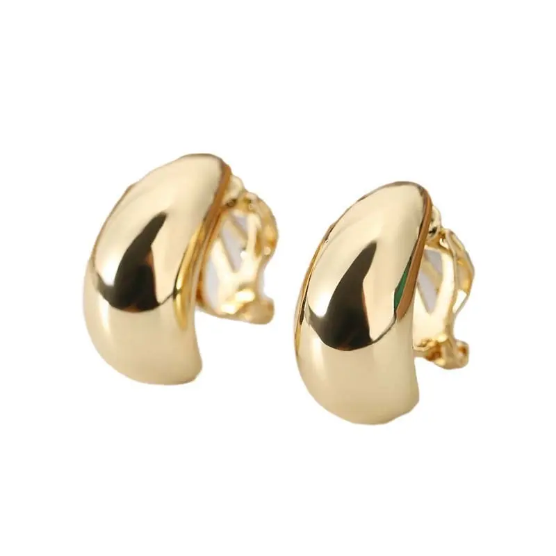 Fashion Gold Color Water Droplet Shaped Ear Clip For Women Simple Metal  Smooth No Piercings Fake Cartilage Ear Cuff Jewelry