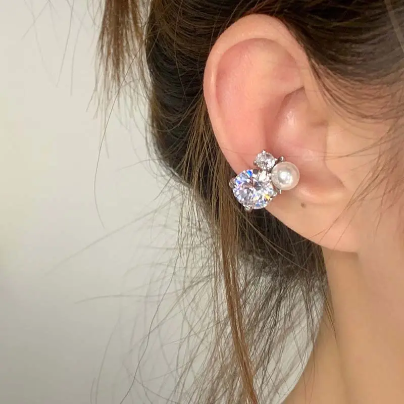 1Pcs Shiny Imitation Pearl Zircon Ear Clip For Women Punk Metal C-shaped Geometric No Piercing Ear Cuff Y2K Jewelry Gift