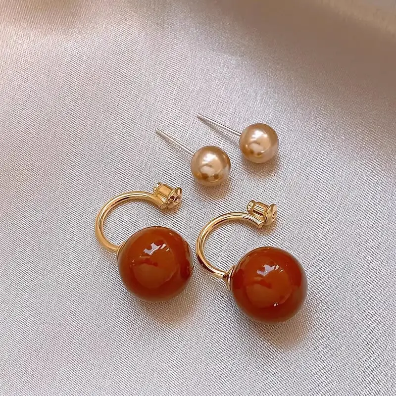 2025 New Design Features Front and Rear Contrasting Round Bead Pendants Earrings For Women Unusual Jewelry Accessories For Girls