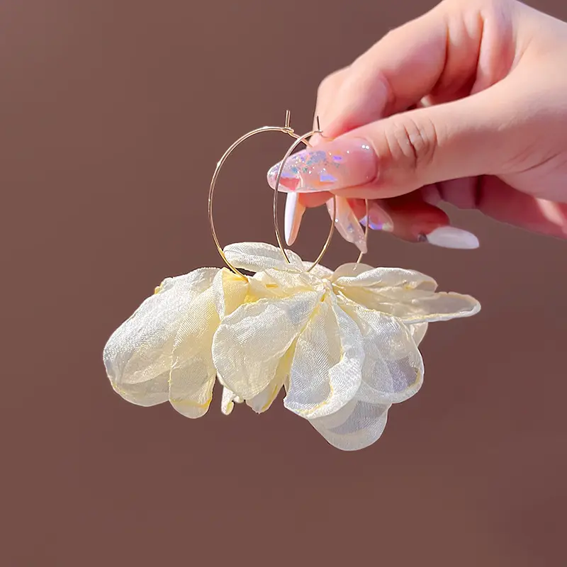 2025 New Bohemian Colorful Fabric Flower Hoop Earrings for Women Vintage Exaggerated Statement Dangle Earrings Jewelry Brincos
