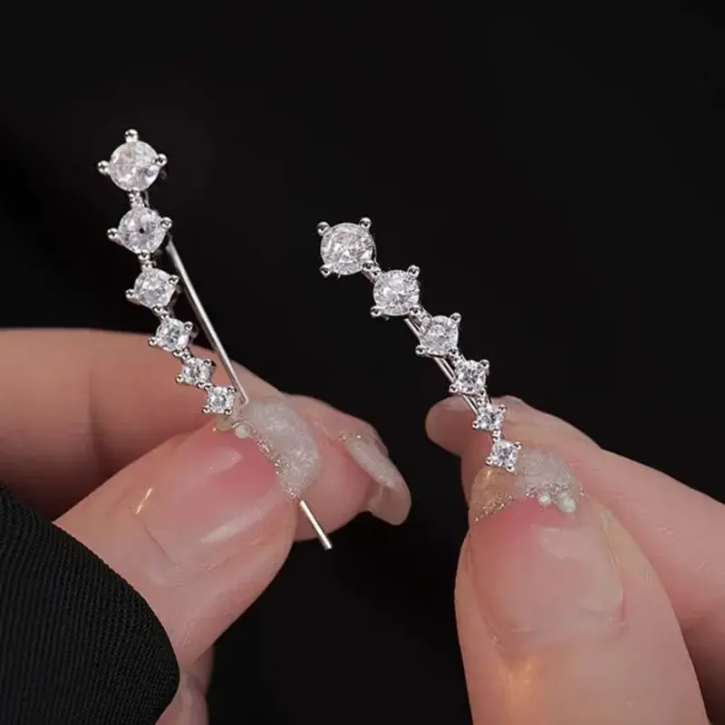 Fashion Silver Color Star U Shape Stud Earring For Women Girls Exquisite Shiny Zircon Climbers Earrings Jewelry Wholesale Gift