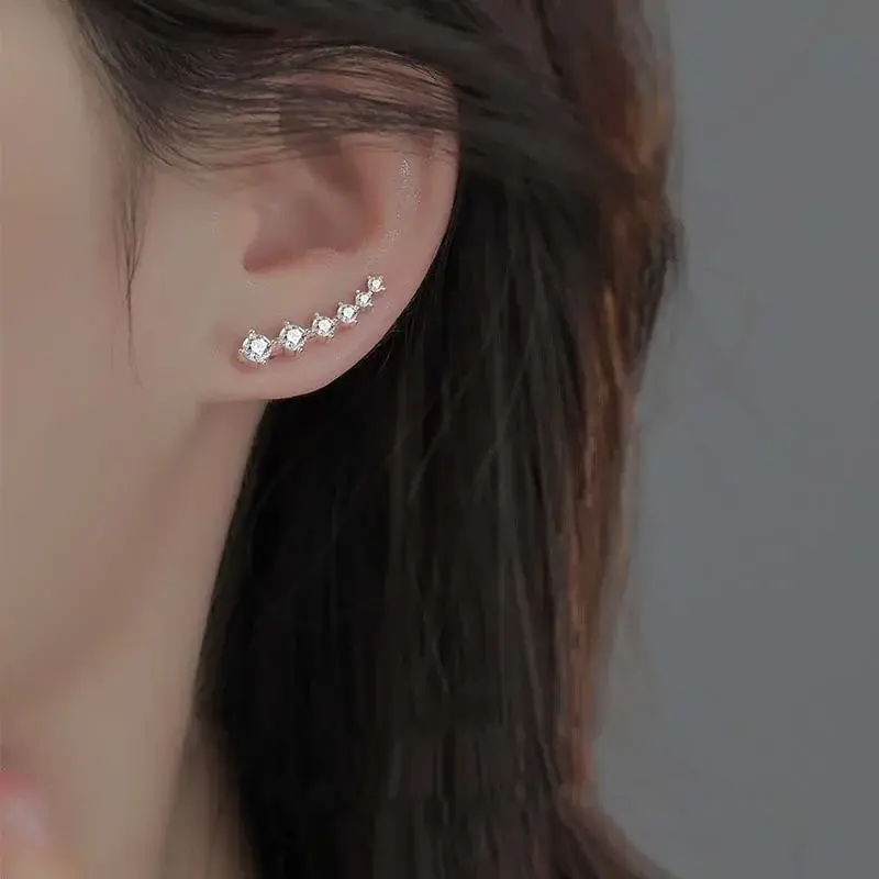 Fashion Silver Color Star U Shape Stud Earring For Women Girls Exquisite Shiny Zircon Climbers Earrings Jewelry Wholesale Gift