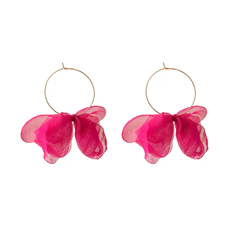 2025 New Bohemian Colorful Fabric Flower Hoop Earrings for Women Vintage Exaggerated Statement Dangle Earrings Jewelry Brincos