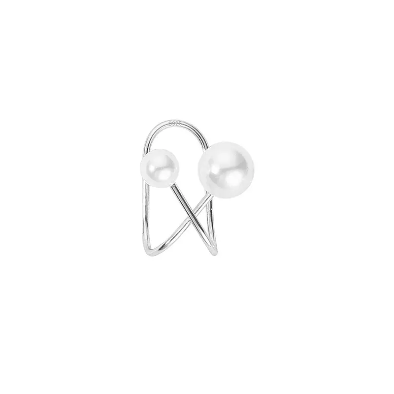 Fashion Silver Color Cross Pearl Ear Cuff Fake Piercing Earcuff Earrings Faux Non Pierced Clip on Earring Elegant Women Jewelry