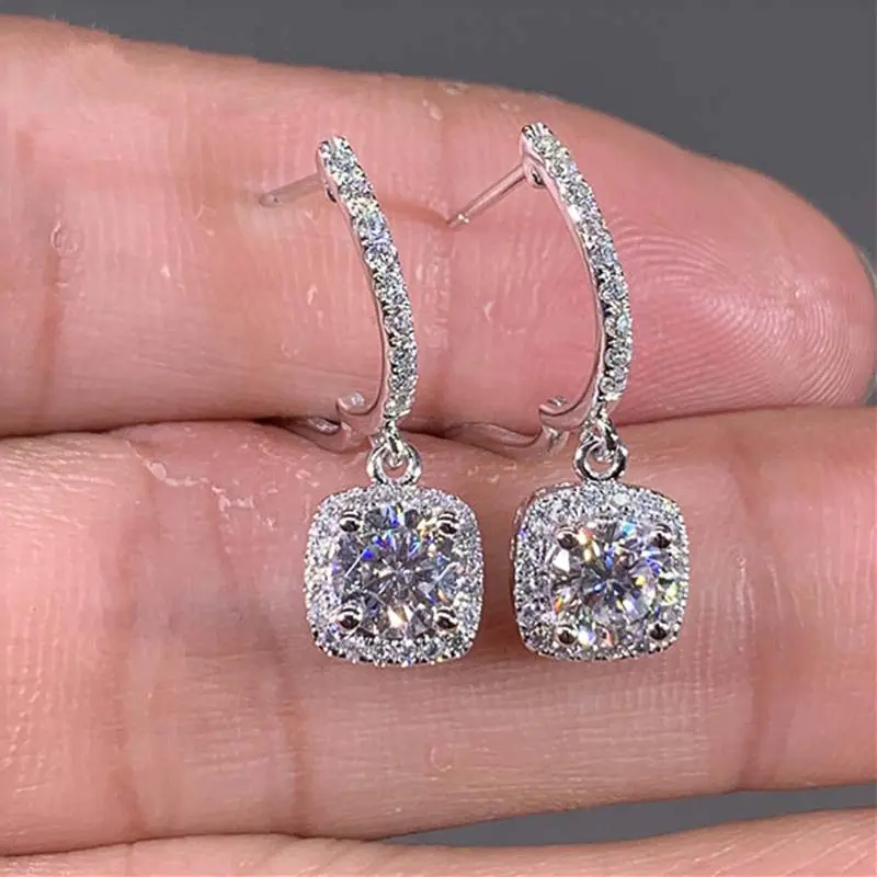 Luxury Zircon Square Shape Drop Earrings For Women Exquisite Crystal Geometric Ear Buckle Bridal Engagement Wedding Jewelry