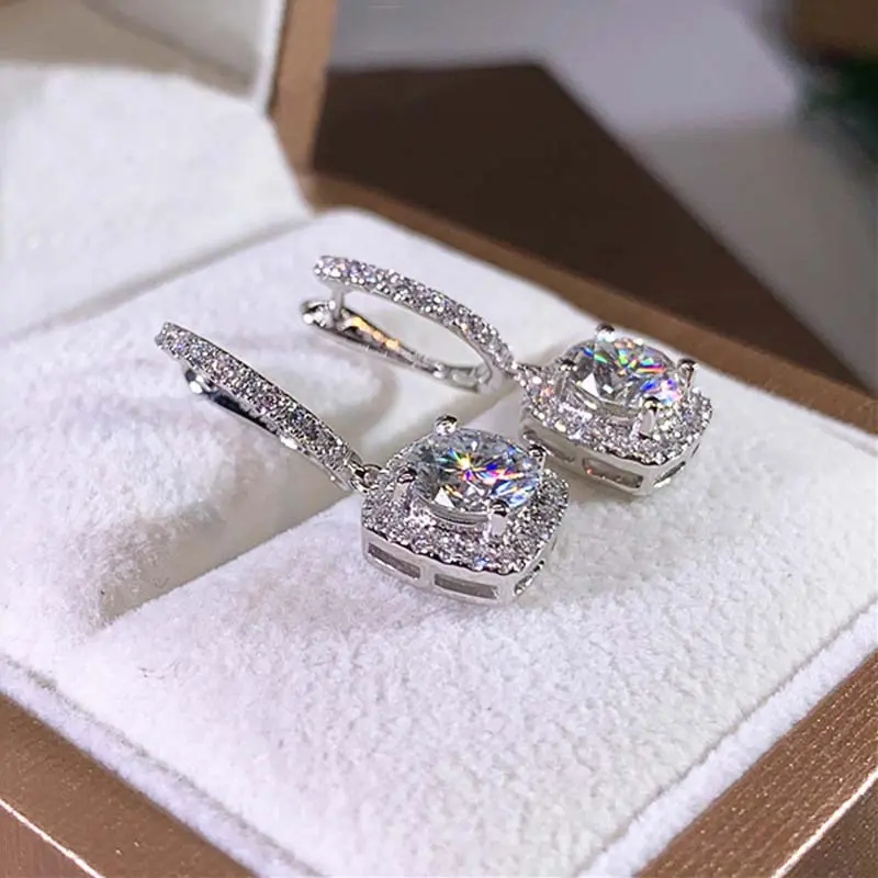 Luxury Zircon Square Shape Drop Earrings For Women Exquisite Crystal Geometric Ear Buckle Bridal Engagement Wedding Jewelry