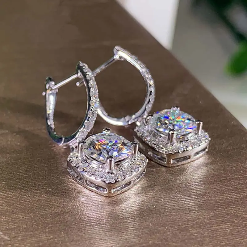 Luxury Zircon Square Shape Drop Earrings For Women Exquisite Crystal Geometric Ear Buckle Bridal Engagement Wedding Jewelry