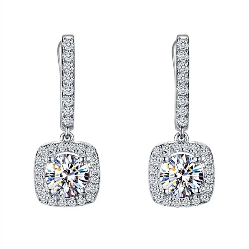 Luxury Zircon Square Shape Drop Earrings For Women Exquisite Crystal Geometric Ear Buckle Bridal Engagement Wedding Jewelry