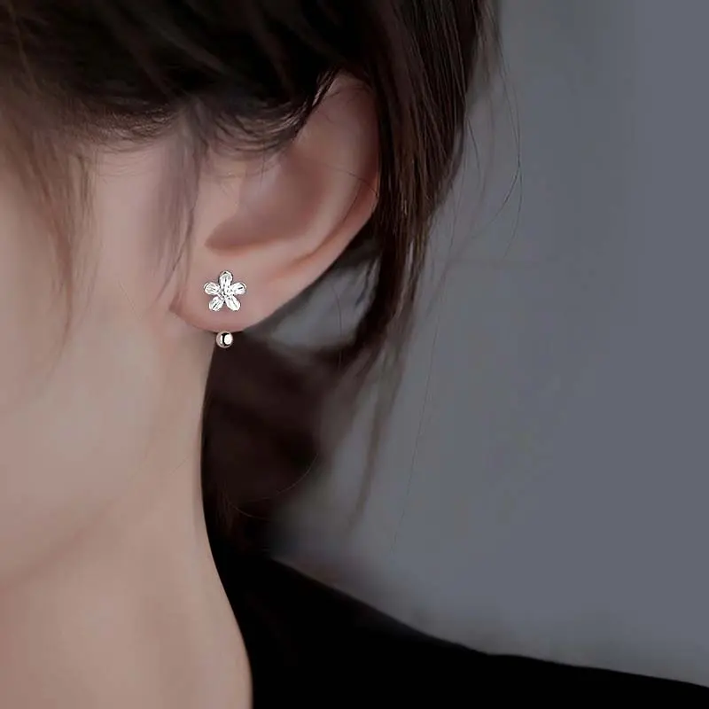 Fashion Silver Color Little Flower Stud Earrings For Women Korean Cute Bow Tragus Cartilage Piercing Earrings Jewelry Gift