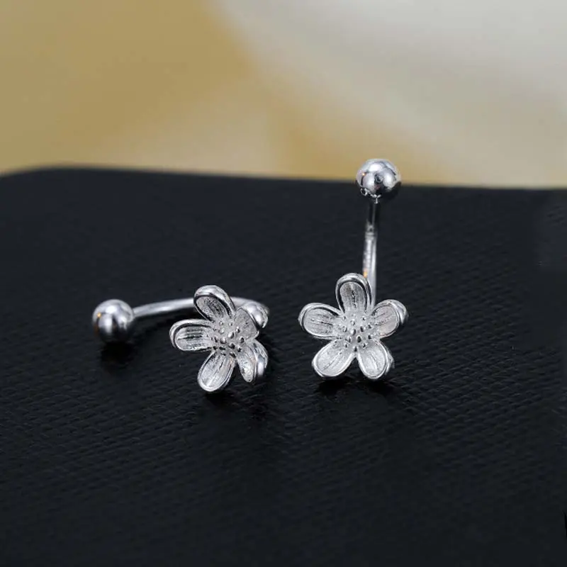 Fashion Silver Color Little Flower Stud Earrings For Women Korean Cute Bow Tragus Cartilage Piercing Earrings Jewelry Gift