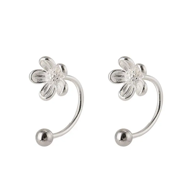 Fashion Silver Color Little Flower Stud Earrings For Women Korean Cute Bow Tragus Cartilage Piercing Earrings Jewelry Gift