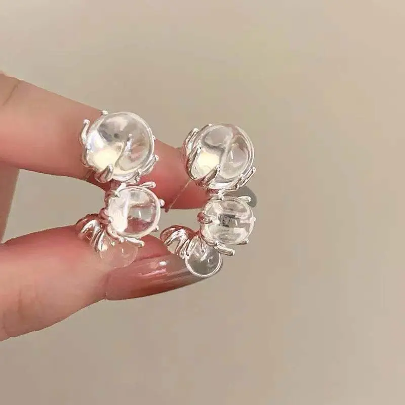 2025 New Trend Silver Color Transparent Round Balls Stud Earrings For Women Girl Korean Beaded Temperament Earrings Jewelry