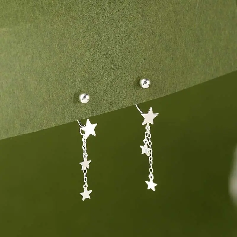 2024 New Trendy Silver Color Star Tassel Pendant Earrings for Woman Sweet Lovely Long Chain Hanging Earring Wedding Jewelry