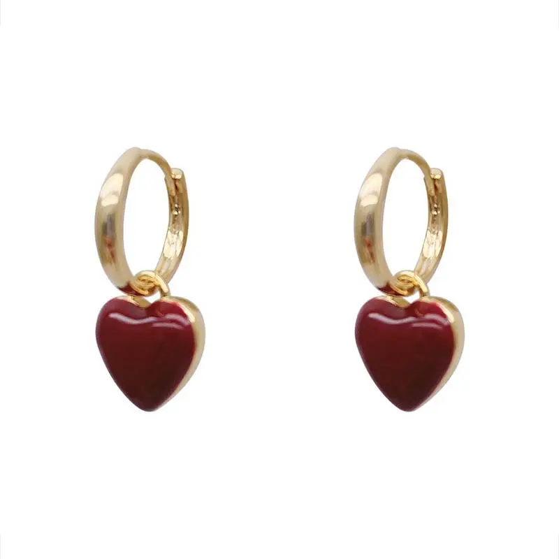 2025 New Arrival Red Love Heart Dangle Earrings For Women Vintage Elegant Gold Color Peach Temperament Earrings Jewelry