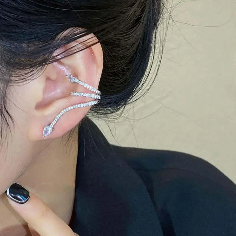 Fashion Animal Crystal Snake Clip On Earrings for Women Shining Rhinestone Ear Cuff Charm Statement Studs Earrings Party Jewelry