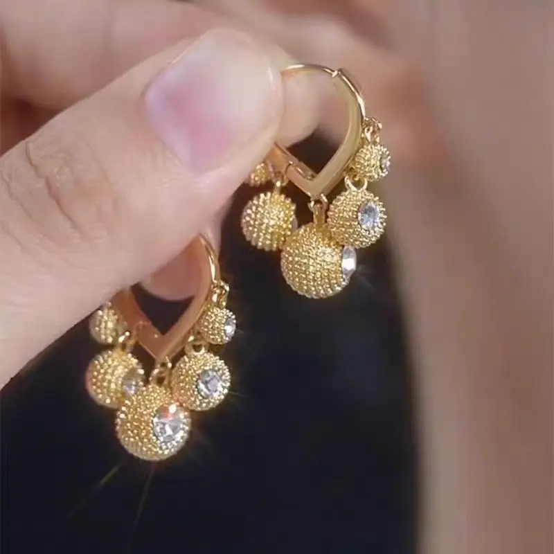 Exquisite Green Zircon Ball Tassel Pendant Earrings For Women Luxury Crystal Durian Dangle Earrings Jewelry Birthday Gifts