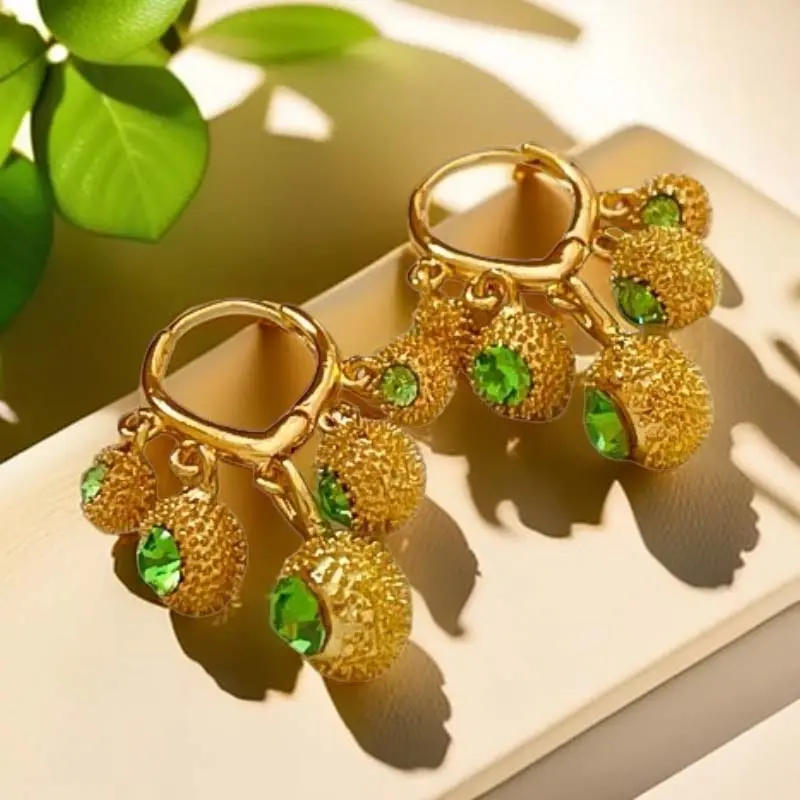 Exquisite Green Zircon Ball Tassel Pendant Earrings For Women Luxury Crystal Durian Dangle Earrings Jewelry Birthday Gifts