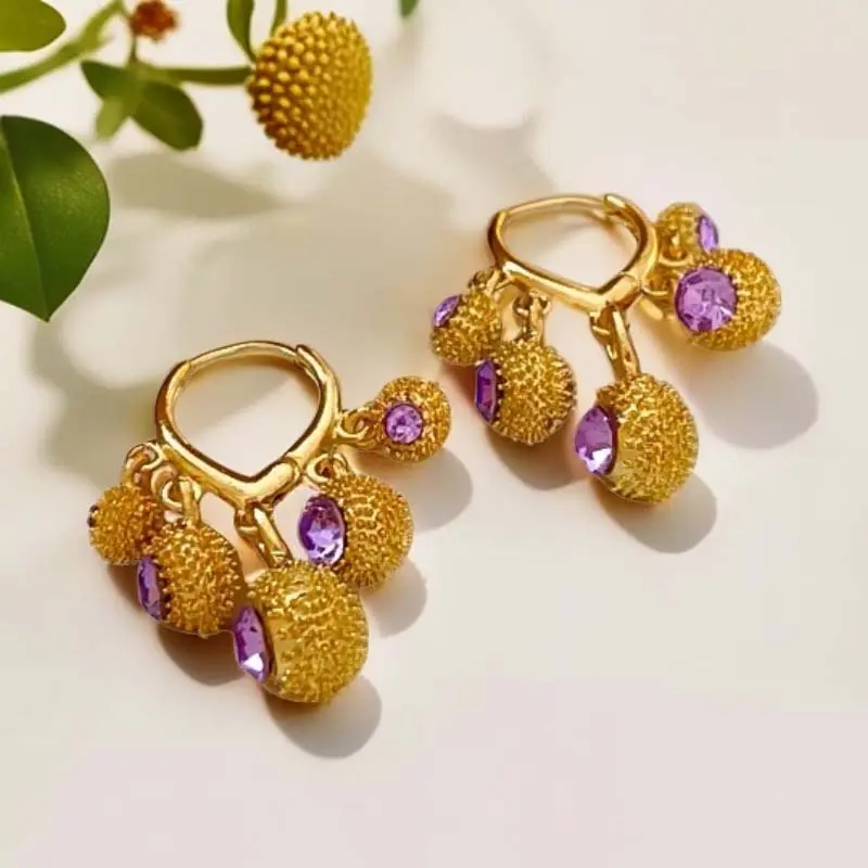 Exquisite Green Zircon Ball Tassel Pendant Earrings For Women Luxury Crystal Durian Dangle Earrings Jewelry Birthday Gifts