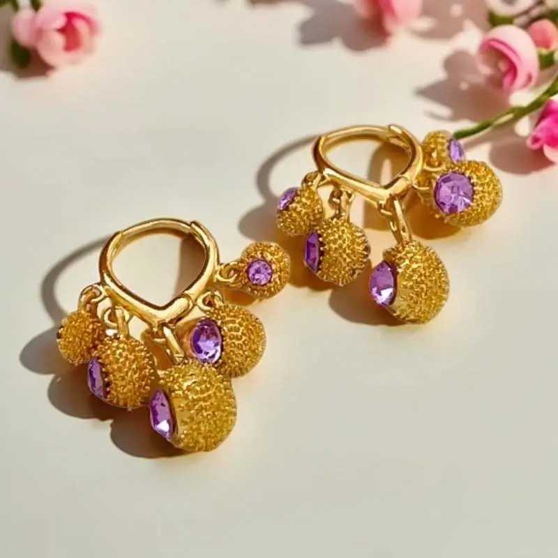 Exquisite Green Zircon Ball Tassel Pendant Earrings For Women Luxury Crystal Durian Dangle Earrings Jewelry Birthday Gifts
