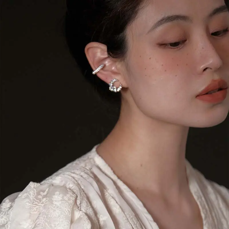 Exquisite Zircon Moon Heart Shape Clip Earrings For Women Luxury Full Crystal No Piercings Fake Cartilage Ear Cuff Jewelry
