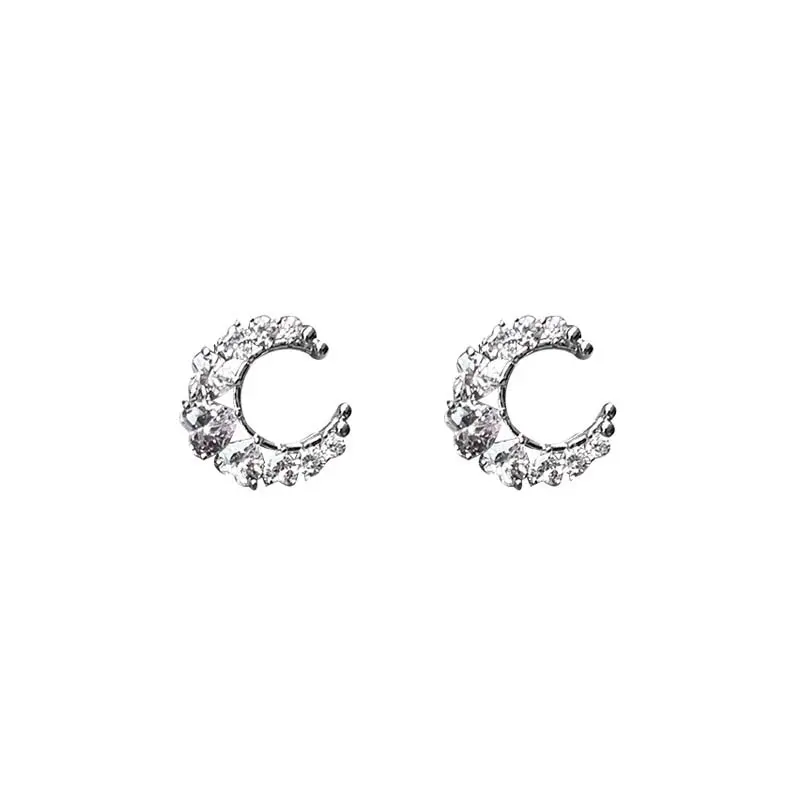 Exquisite Zircon Moon Heart Shape Clip Earrings For Women Luxury Full Crystal No Piercings Fake Cartilage Ear Cuff Jewelry