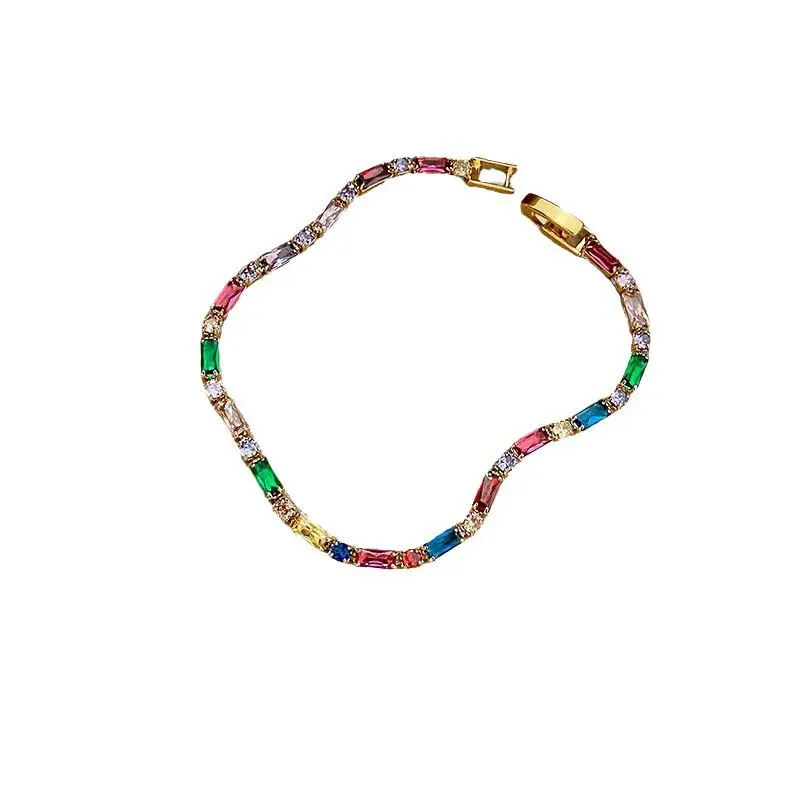 Luxury Colorful Zircon Chain Necklace Bracelet for Women Exquisite Crystal Clavicle Chain Necklace Wedding Jewelry Accessories