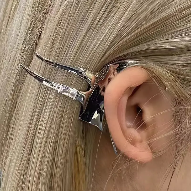 Punk Metal Irregular Alien Wing Ear Cuff for Women Gothic Hip Hop Silver Color No Piercing Elf Ear Clip Y2K Harajuku Jewelry