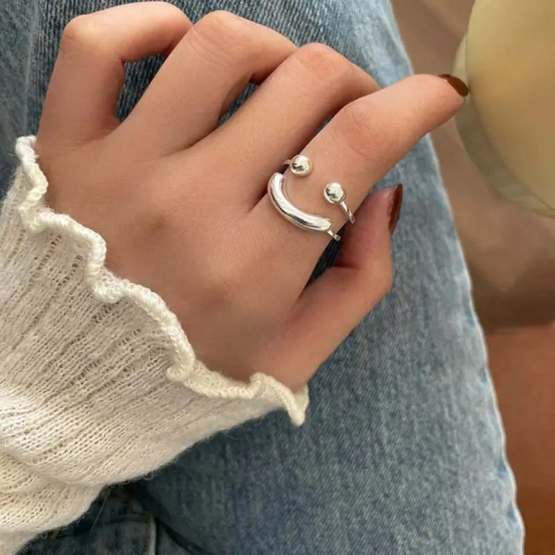 2024 New Silver Color Smile Face Open Rings for Women Simple Double-Layer Adjustable Anillos Ring Jewelry Gift Bijoux