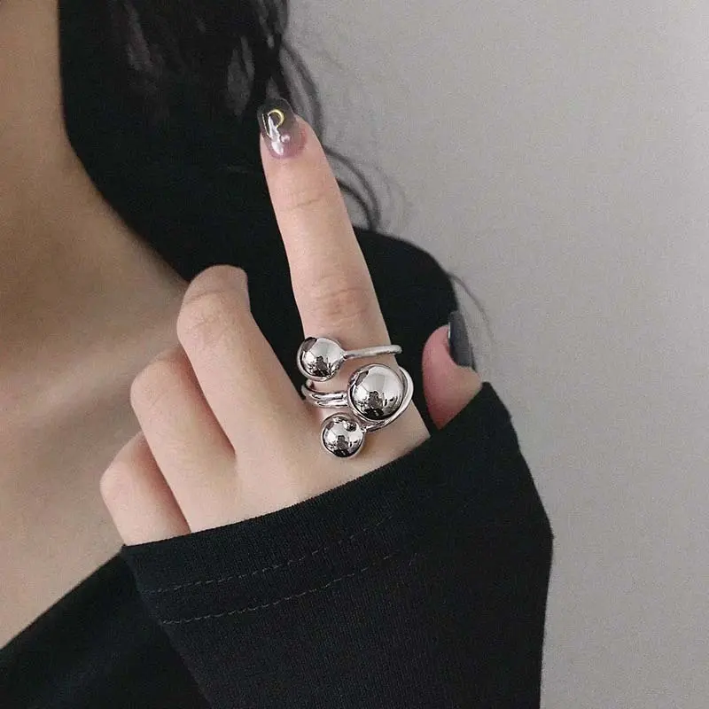 Fashion Metal Ball Open Rings For Women Men Stainless Steel Gold Silver Color Geometric Adjustable Finger Rings Jewelry Gifts