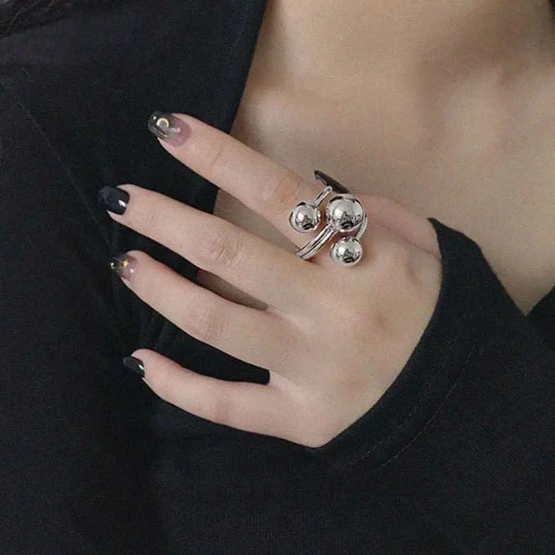 Fashion Metal Ball Open Rings For Women Men Stainless Steel Gold Silver Color Geometric Adjustable Finger Rings Jewelry Gifts