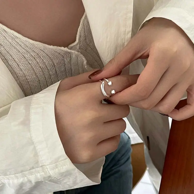 2024 New Silver Color Smile Face Open Rings for Women Simple Double-Layer Adjustable Anillos Ring Jewelry Gift Bijoux