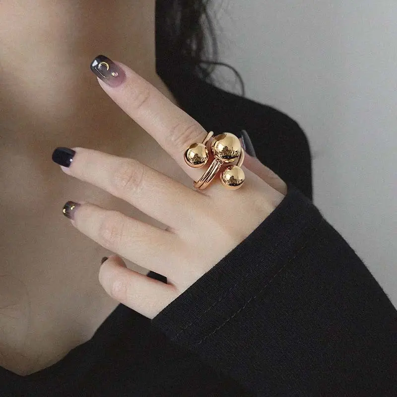 Fashion Metal Ball Open Rings For Women Men Stainless Steel Gold Silver Color Geometric Adjustable Finger Rings Jewelry Gifts