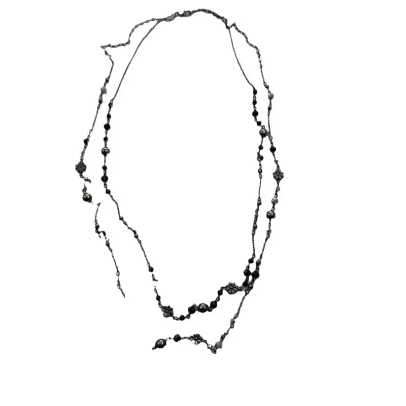 Vintage Double Layered Flower Beaded Chains Necklaces for Women Bohemian Ethnic Style Glass Beaded Sweater Chain Jewelry
