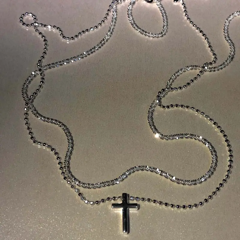 Fashion Silver Color Double Layer Cross Pendant Necklaces For Women Sparkling Clavicle Chain Choker Charm Necklace Jewelry Gifts