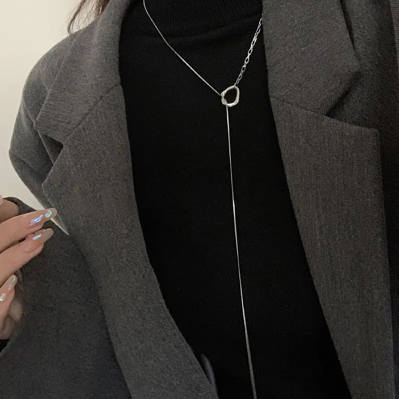 Fashion Simple Silver Color Geometric Necklace for Women 2025 Trendy Metal Long Chain Necklace Sweater Jewelry Gift