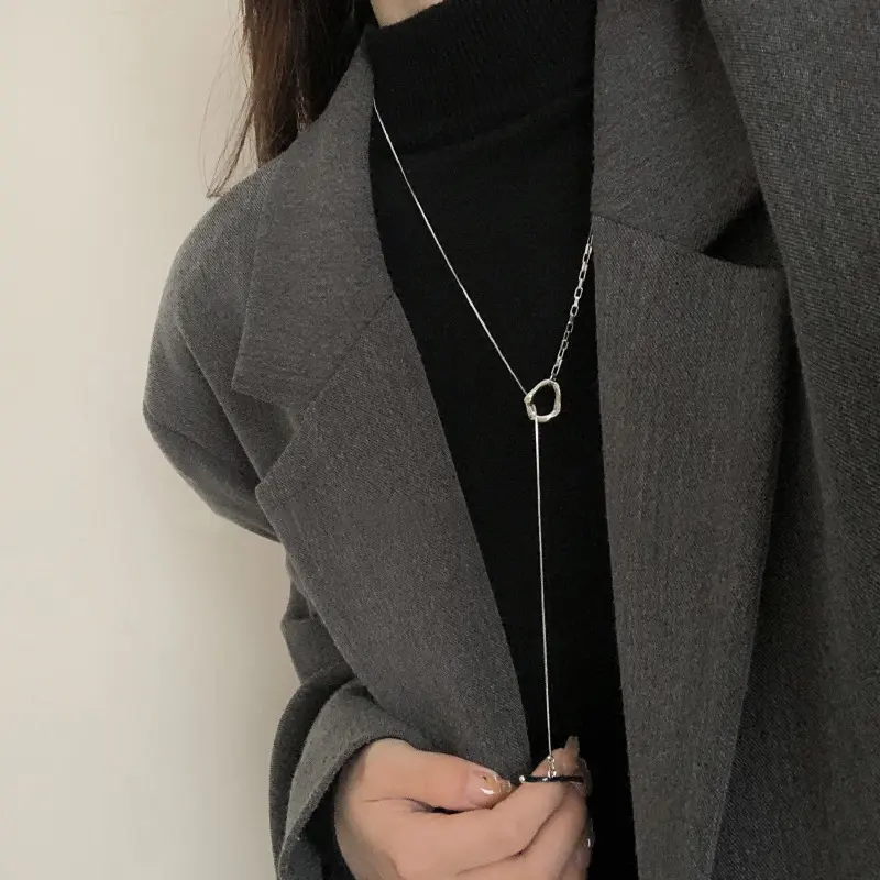 Fashion Simple Silver Color Geometric Necklace for Women 2025 Trendy Metal Long Chain Necklace Sweater Jewelry Gift