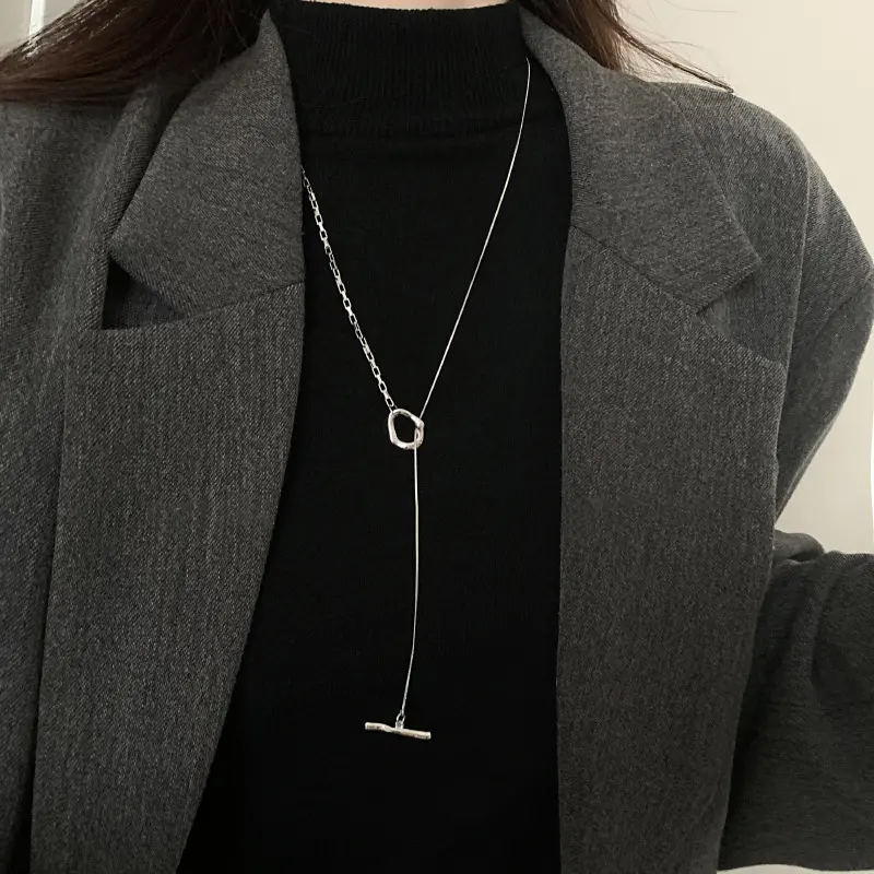 Fashion Simple Silver Color Geometric Necklace for Women 2025 Trendy Metal Long Chain Necklace Sweater Jewelry Gift