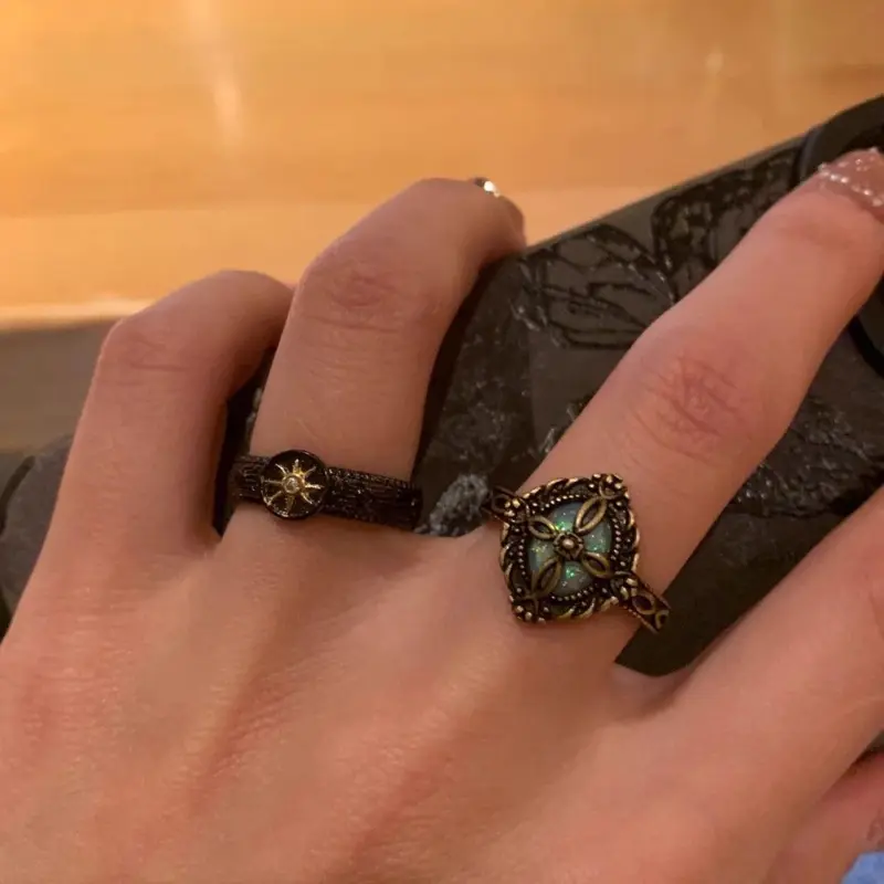 Bohemian Ethnic Style Metal Zircon Opening Adjustable Rings for Women Vintage Personality Rings Party Jewelry Accessories Gifts