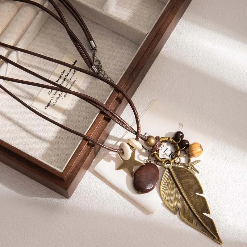 Vintage Ethnic Style Ceramic Butterfly Necklaces for Women New Chinese Cross Beaded Long Adjustable Sweater Chain Jewelry Gifts