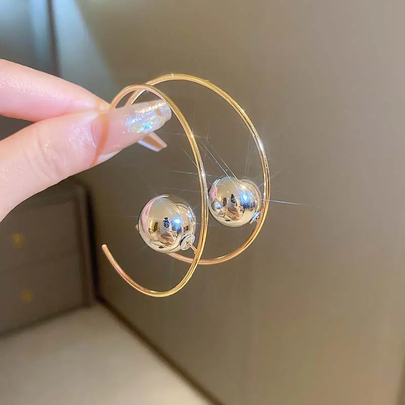 2025 New Fashion Metal Big Circle Hoop Earrings For Women Exaggerated Gold Color C-Shaped Round Earrings Jewelry Gifts