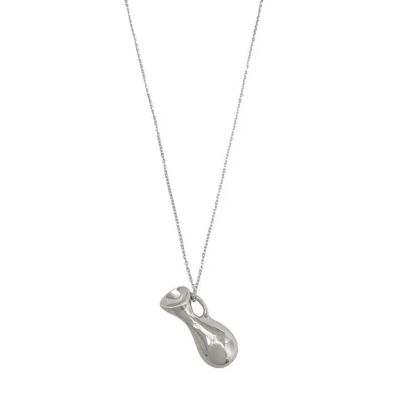 Fashion Metal Woven Bag Long Necklaces for Women Luxury Silver Color Long Water Bottle Pendant Necklaces Jewelry Accessories