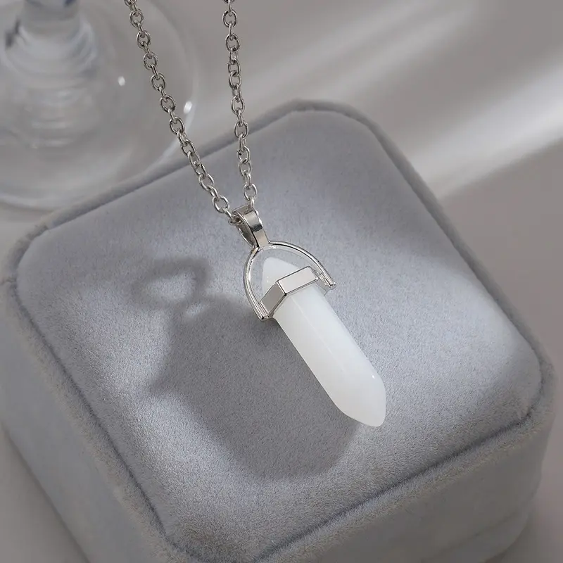 2025 Natural Stone Hexagonal Crystal Pendant Necklaces for Women Men Fashion Pink Opal Leather Clavicle Chain Necklace Jewelry