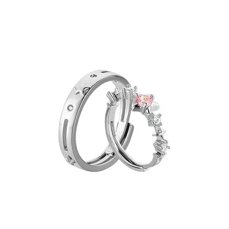 Y2K Pink Zircon Stars Heart Open Rings for Women Couples Trendy Sweet Irregular Adjustable Finger Ring Wedding Party Jewelry