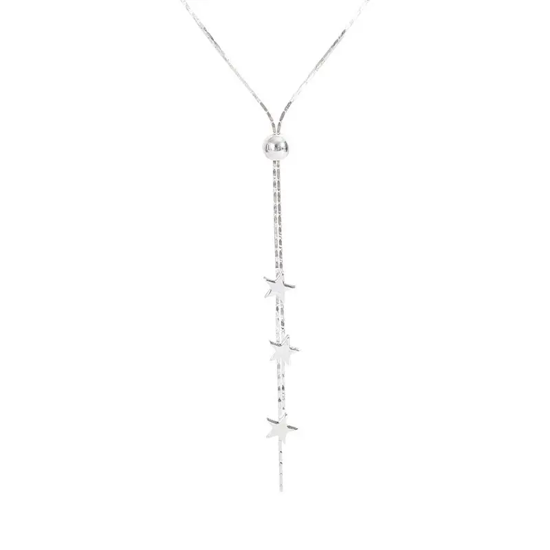 Fashion Silver Color Long Tassel Star Pull Necklaces for Women Girls Simple Elegant Clavicle Chains Choker Jewelry Collares