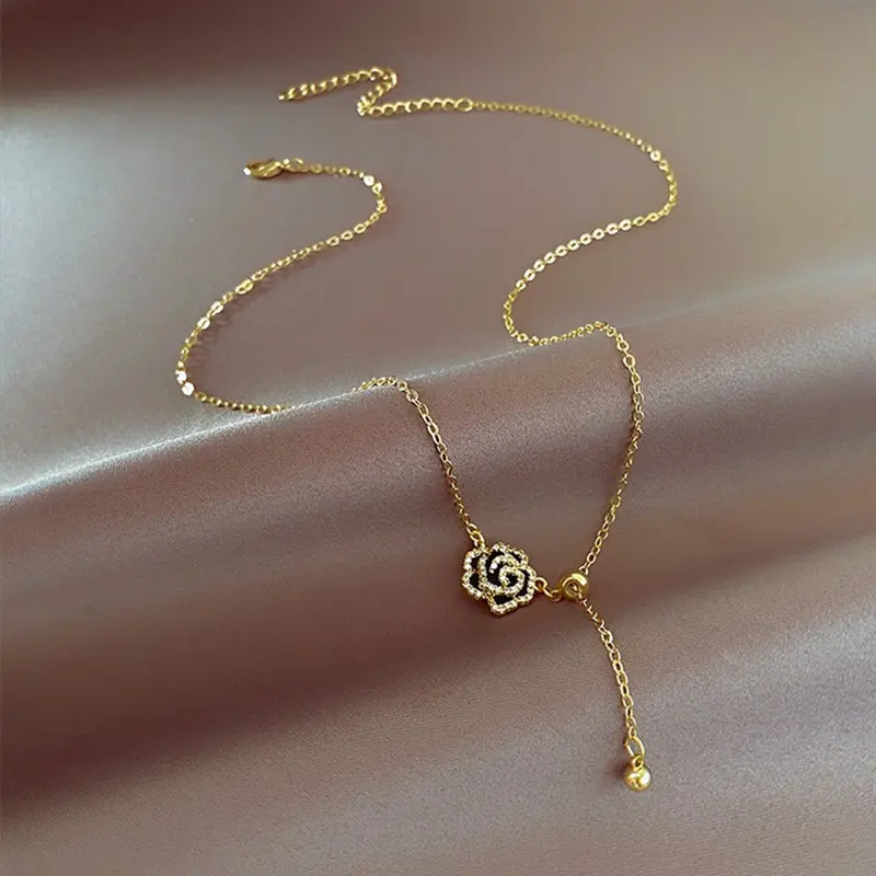 New Fashion Elegant Black Camellia Necklace for Women Girls Korean Sweet Flower Necklace Party Jewelry Accessories