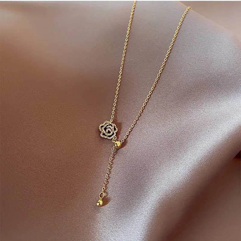 New Fashion Elegant Black Camellia Necklace for Women Girls Korean Sweet Flower Necklace Party Jewelry Accessories