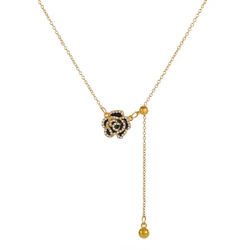 New Fashion Elegant Black Camellia Necklace for Women Girls Korean Sweet Flower Necklace Party Jewelry Accessories