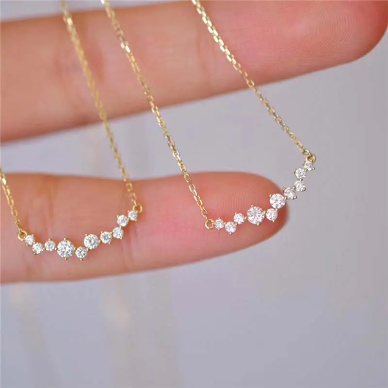 Korean Gold Color Crystal Zircon Pendant Necklace For Women Simple Metal Geometric Clavicle Chain Necklace Wedding Jewelry 2025