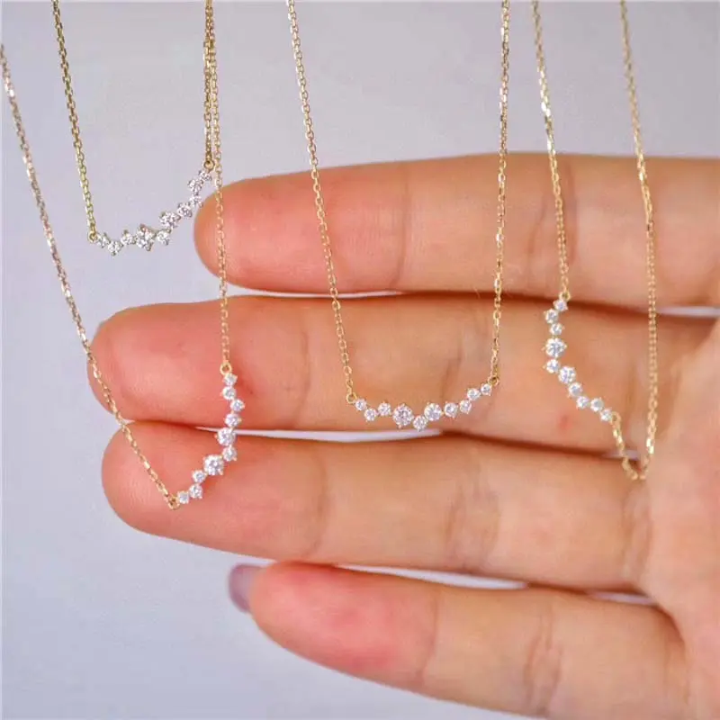 Korean Gold Color Crystal Zircon Pendant Necklace For Women Simple Metal Geometric Clavicle Chain Necklace Wedding Jewelry 2025